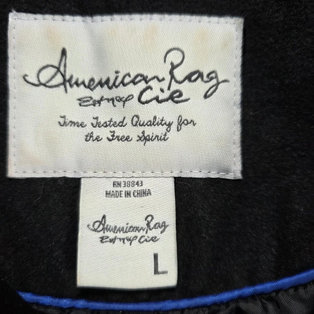 American Rag Cie Womens Black‎ Double Breasted Pea Coat Jacket Size L RN38843